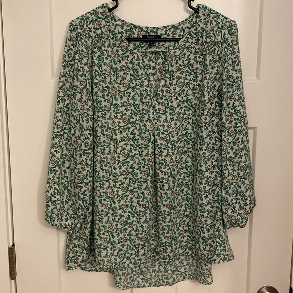 Kaari Blouse Womens EUC Size Large Floral Green Mint